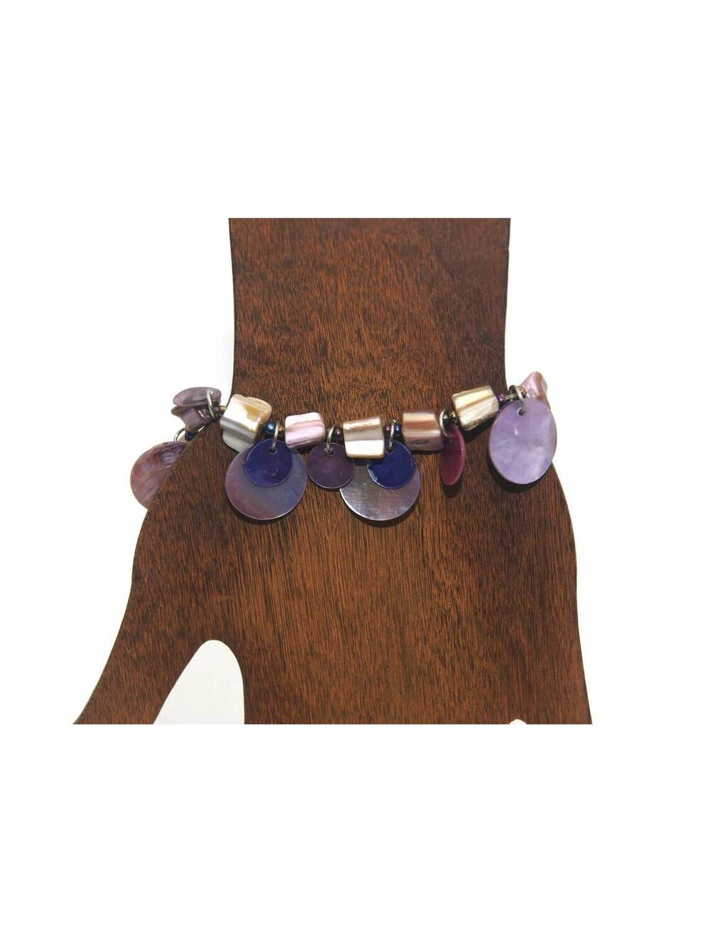 Vintage Purple Dyed Mother of Pearl 8 Inch Elastic Bracelet.